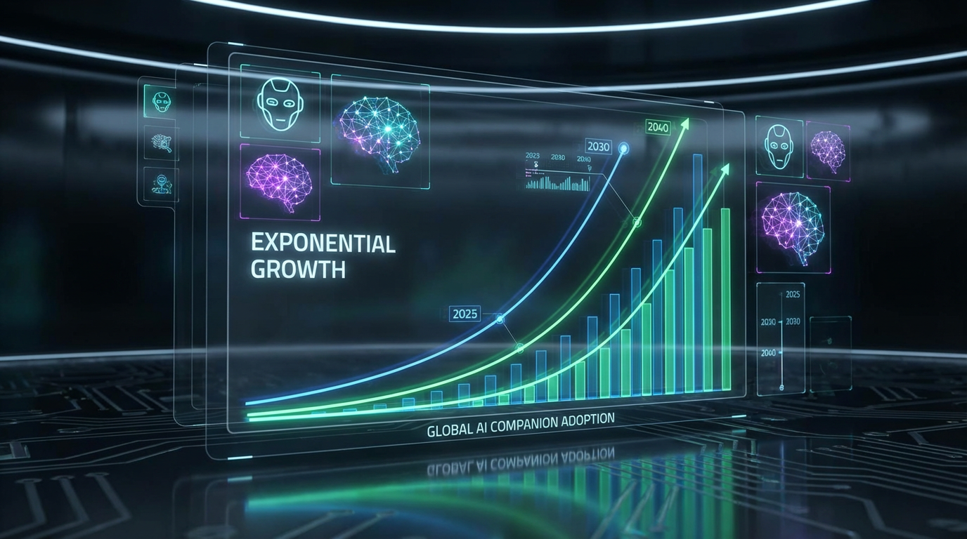 AI companion adoption growth visualization showing exponential rise