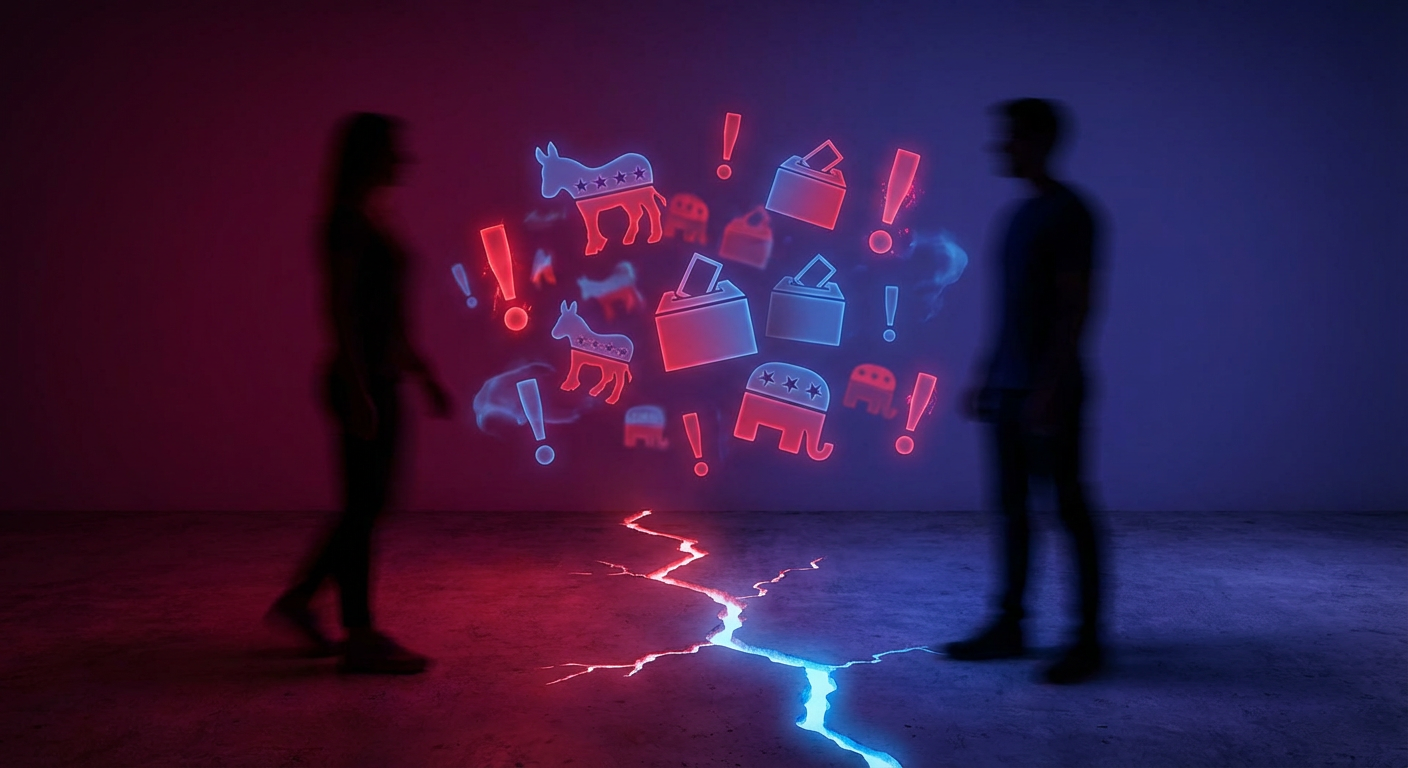 Abstract visualization of political conflict creating division in relationships