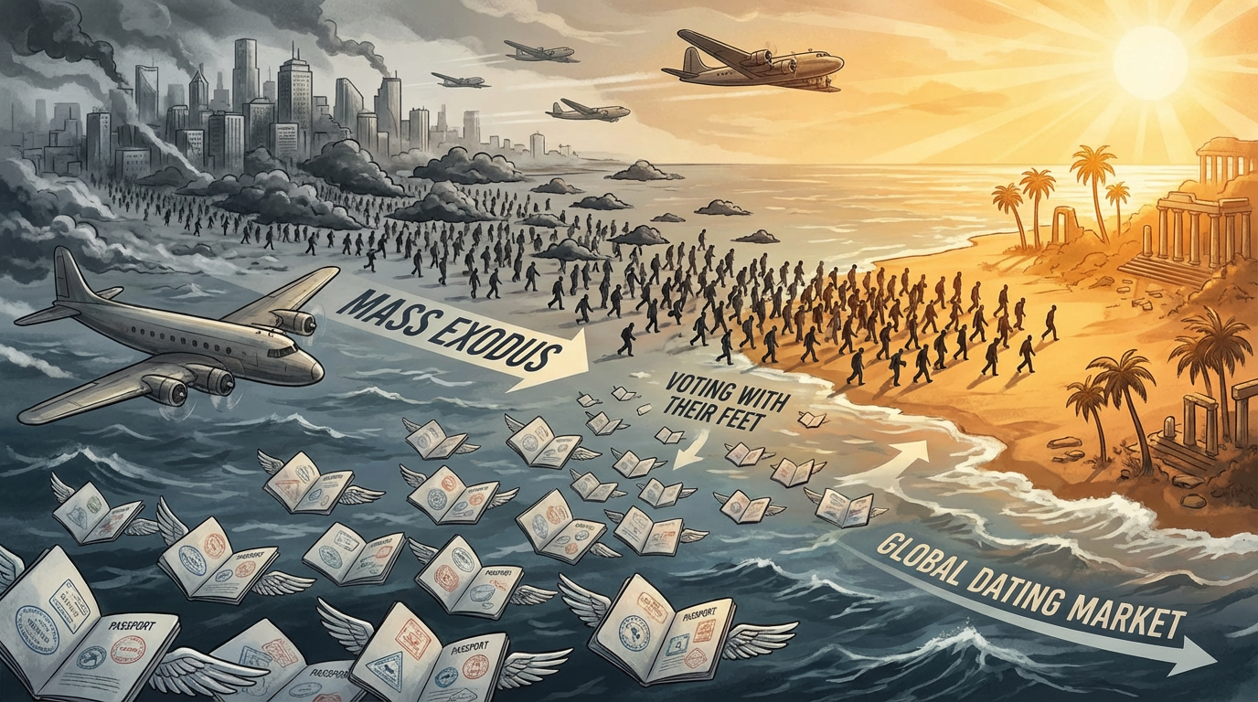 Bird's eye view of mass exodus - men leaving American dating market for foreign shores