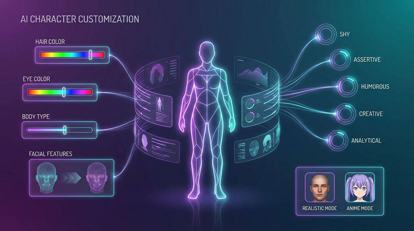 Nectar AI Character Customization - Dream Builder Interface with 350+ Customization Options